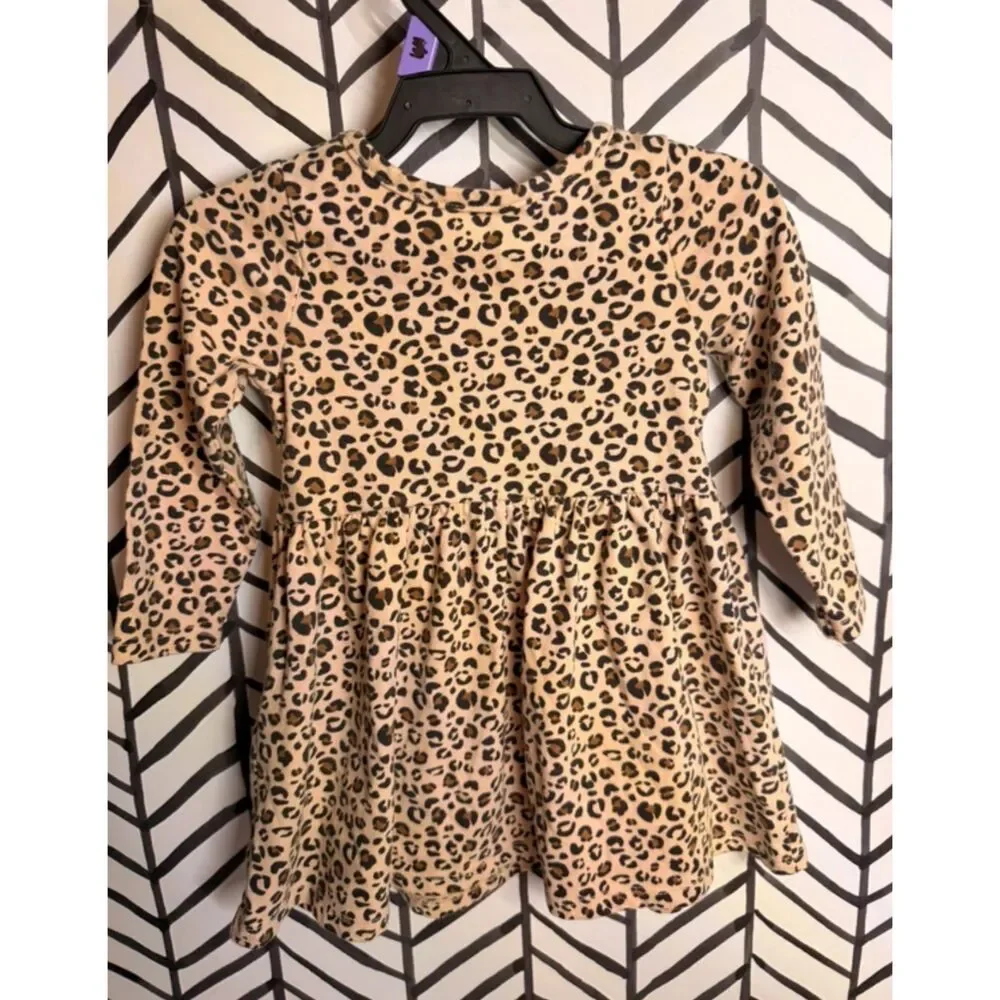 Cat & Jack Black Brown Leopard Print Long Sleeve Dress Girl’s 18M 5038